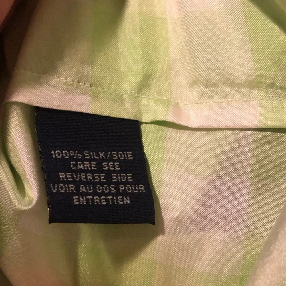 Ralph Lauren Sport Silk‎ Button Down Shirt Green Plaid Slim Fit Size S